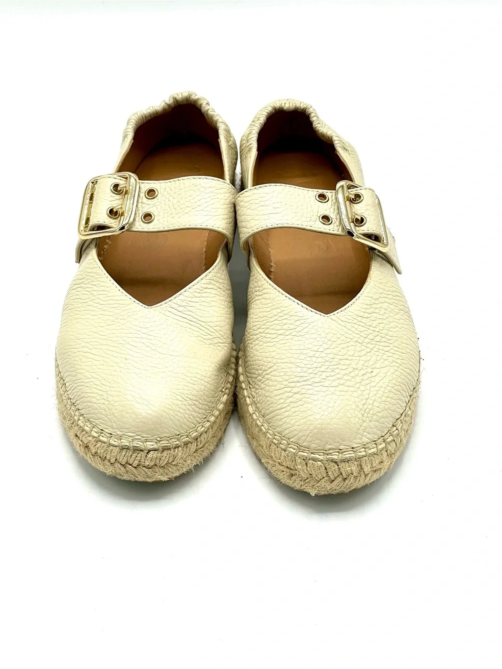 Buckle Beige Pebbled Leather Jutelia Mary Jane espadrilles Made In Spain Sz40/9